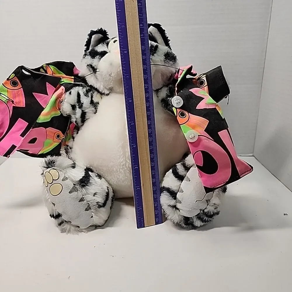 1989 Bernard Kliban Star Shine Hawaiian Aloha Fat Cat Gray & Black Plush Tag 9”